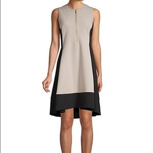 Donna Karen Beige / Black Asymmetrical Midi Dress, Small